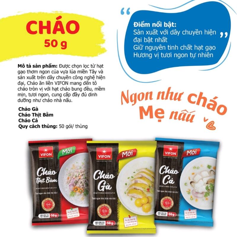 1 thùng cháo vifon 50 gói gồm có 3 vị gà cá thịt bằm 50gói/thùng/50g/gói