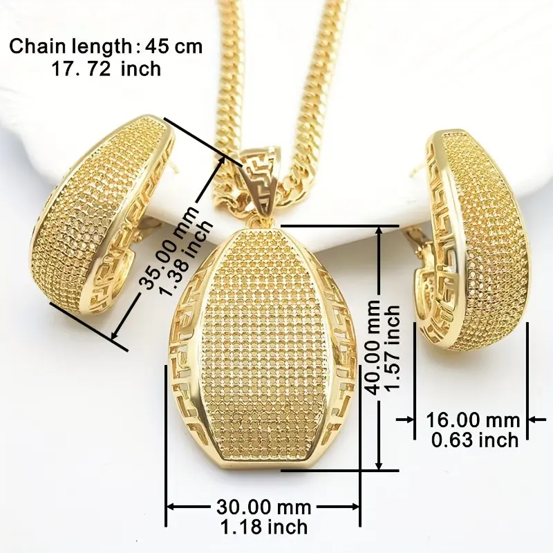 18K Gold Plated Chain Necklace Set for Women, Cubic Zirconia Pendant Necklace, Bridal Jewelry Gift Set, 3pcs Set with Earrings And Jewelry Box 3
