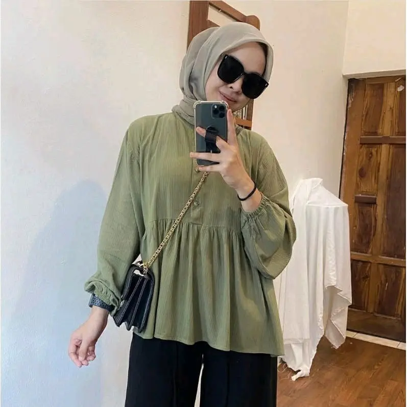 Raisa Blouse Crinkle Rayon Premium Rania Top Blouse Wanita Atasan Crinkle Polos 7