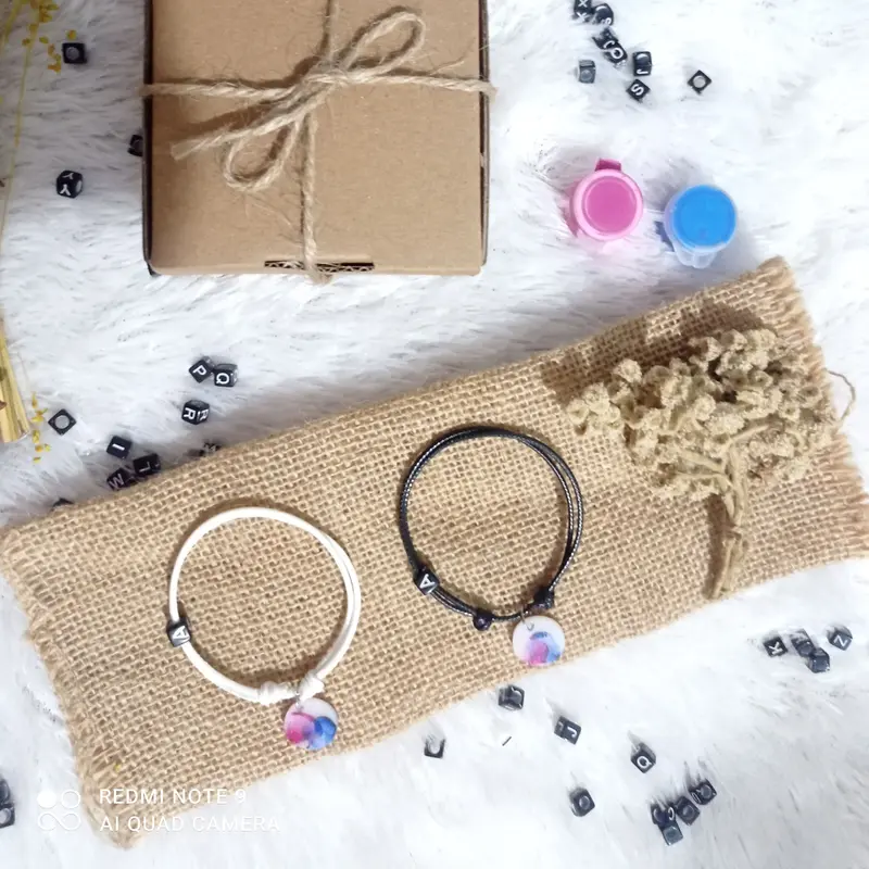 ( 2 pcs free Box + Cat) Gelang Couple Mewarnai Gelang Sidik Jari Terlaris Tali Bracelets 3