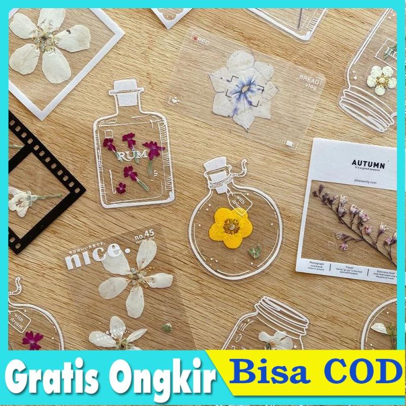 20Pcs/Set Deco Sticker Laminasi Bunga Keyring Daun Pembatas Buku DIY ...