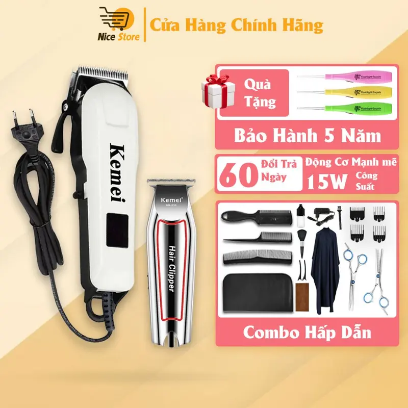 Tông Đơ Cắt Tóc Có Dây Kemei Km 809C, Máy Hớt Tóc Gia Đình, Trẻ Em, Chuyên Nghiệp Bảo Hành 5 Năm Cạo Râu Nữ 0
