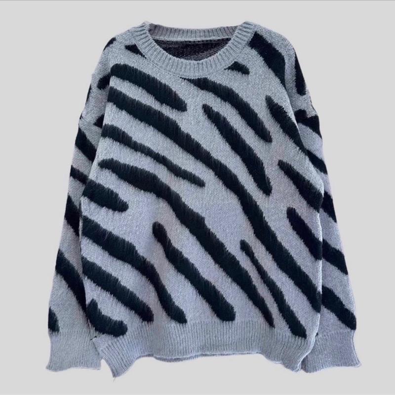 Áo Len Vằn Cho Nam Và Nữ, Chất Liệu Len Lông Xù , Phom To A11 Menswear & Wonmen Sọc Cổ Tròn