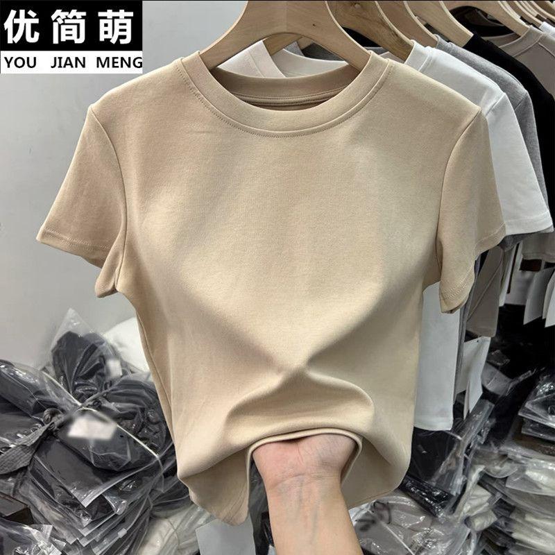 Product Introduction of White Regular Shoulder Short Sleeve T-Shirt for Women 2025 Summer New Slim Fit Pure Cotton Tee Niche Design Top 9