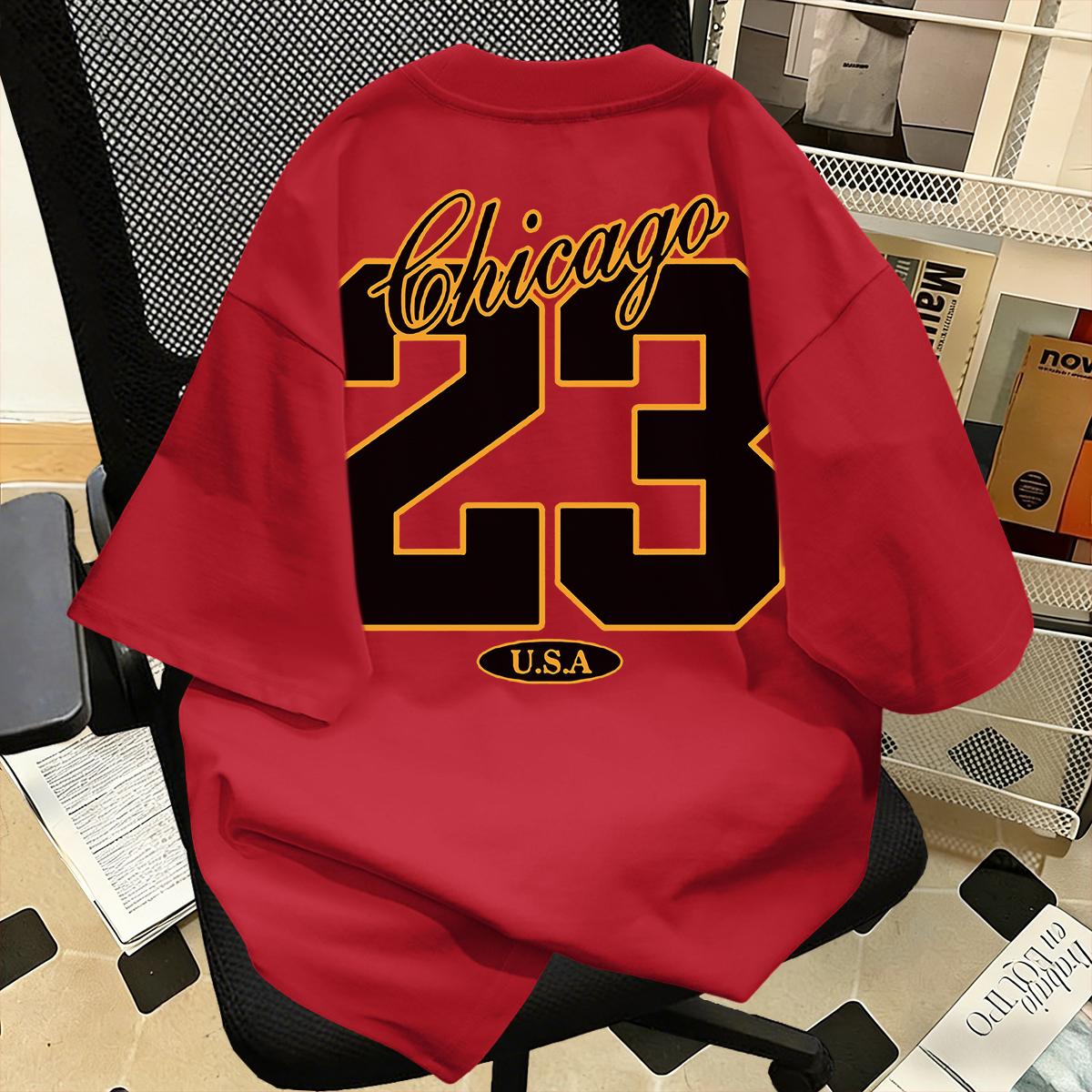 Kaos Lengan Pendek Gaya Retro Amerika Bergambar Bola Basket Nomor 23, 100% Katun, Potongan Longgar, Ukuran Besar, Kerah Bulat, Unisex Kaos Lengan Pendek Gaya Retro Amerika Bergambar Bola Basket Nomor 23, 100% Katun, Potongan Longgar, Ukuran Besar, Kerah Bulat, Unisex