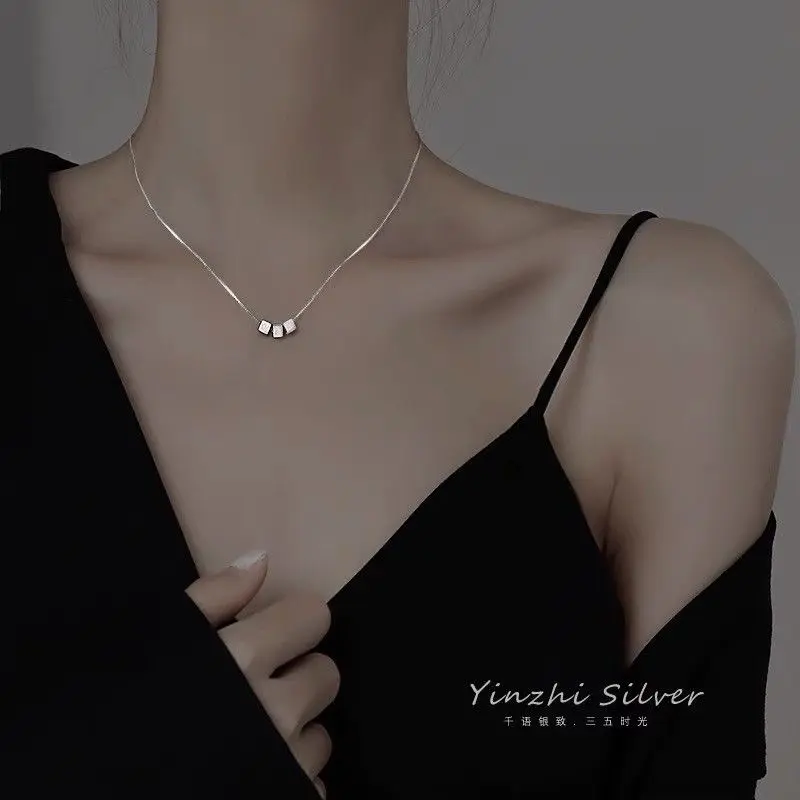 Fashion Necklace New Simple Fresh Handmade Plain Geometric Square Pendant Design Sense Choker Clavicle Chain Gift for Women