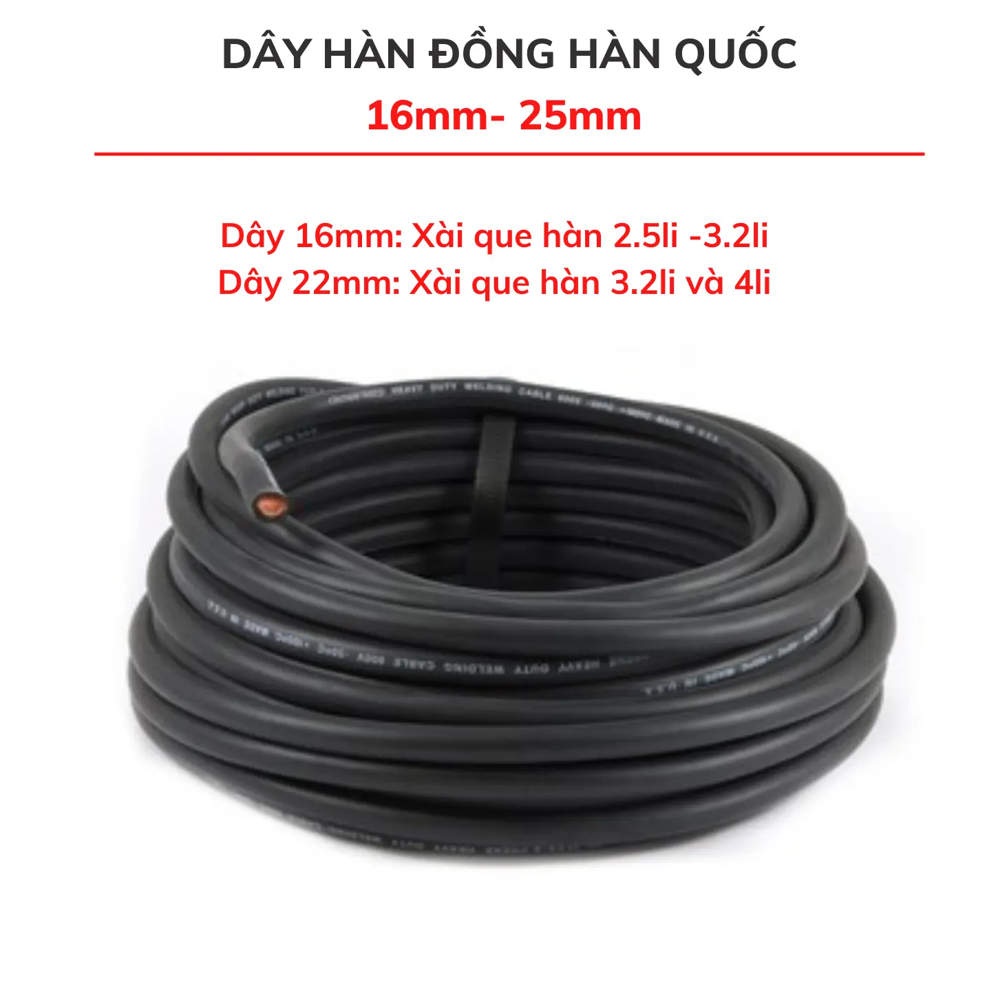 Dây hàn, cáp hàn bằng đồng chuyên sử dụng cho que hàn 2.5li và 3.2li ( đơn vị tính 1m)