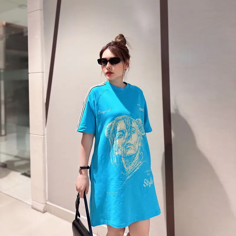 Váy Chữ A - In Hình Cô Gái HINMI, Chất Cotton Xược Xịn Co Giãn 4 Chiều Dress Đầm Women Màu Đen Màu Đen 5