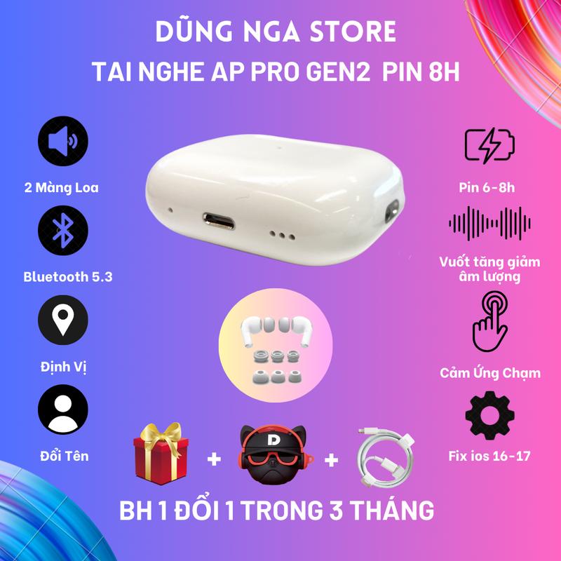 [PIN 8H] AP BRO GEN 2 tai nghe bluetooth, Full tính năng, Vuốt tăng giảm âm lượng, Định Vị, Đổi Tên, sạc không dây, Nghe nhạc đỉnh cao, BH6T Nhét Tai pro tai nghe  iphone