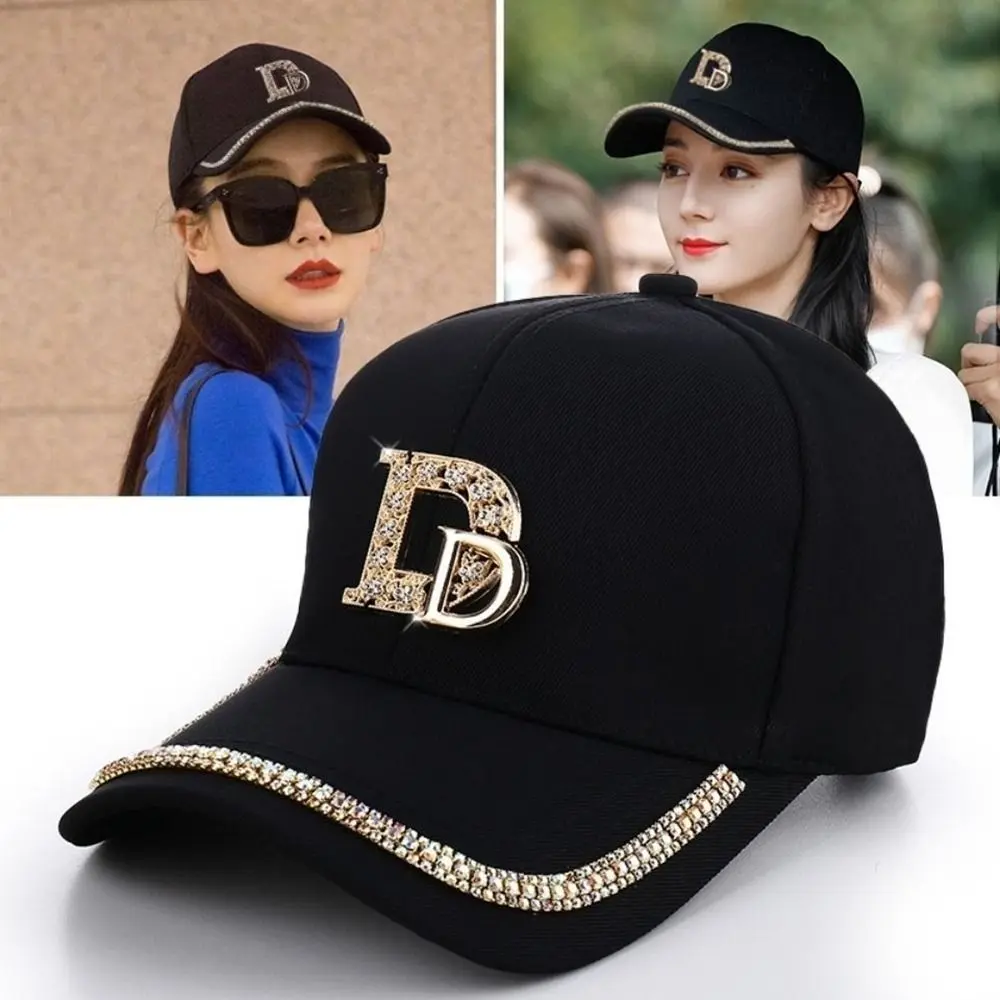 Topi besbol wanita, Pakaian jalanan, Vintaj, serba guna, huruf Inggeris, kapas, huruf D, aksesori pakaian, topi visor boleh laras, gaya Korea, pelindung matahari, Bling