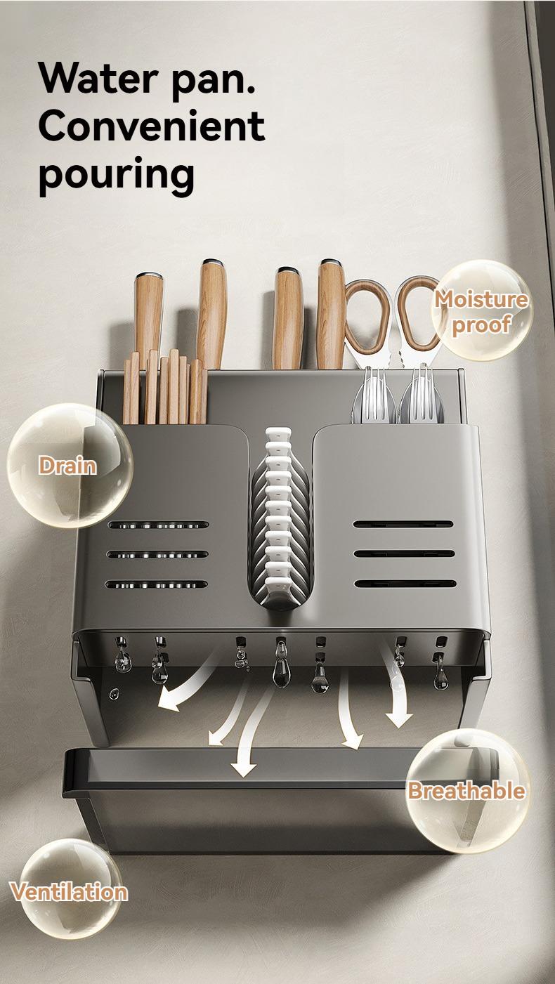 Product Introduction of udmall.sg Multi-functional Chopsticks Knife Spoon Holder Kitchen All-in-One Wall-mounted Storage Organizer Rack Steel Set Utensils Stainless 24