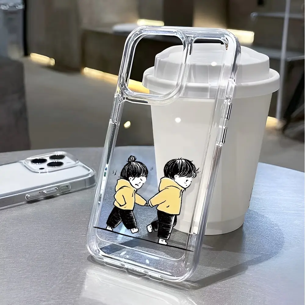 Vỏ không gian rõ ràng cho iphone 15 pro max, 14, 11, 13, 12, 7, 8 Plus, X, XR, XSMax, vỏ hoạt hình thời trang cho bé trai và bé gái, nắm tay