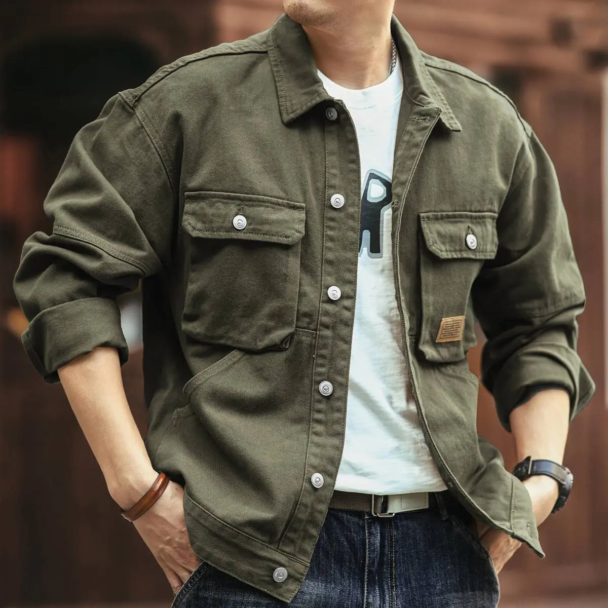 Áo Khoác Denim Rằn Ri, Quần Áo Nam Dáng Rộng Mùa Xuân Và Mùa Thu, Phong Cách Cổ Điển Mỹ, Đồ Bảo Hộ Lao Động, Áo Khoác Thường Ngày Cho Nam, Hàng Mới Về Năm 2024
