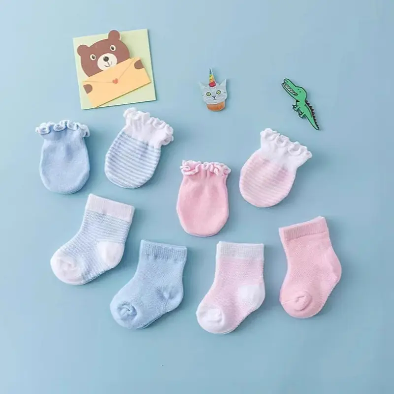 Supply Newborn Baby Gloves Baby Tights Set Anti-scratch Socks Lace Cotton Socks