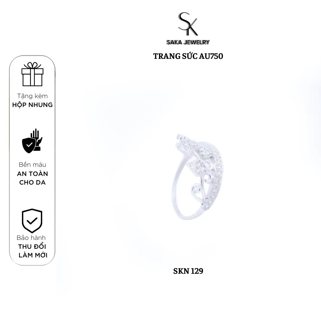 Trang sức AU750 Nhẫn vương niệm đính full tấm - SKN 129| Saka Jewelry Trang sức AU750