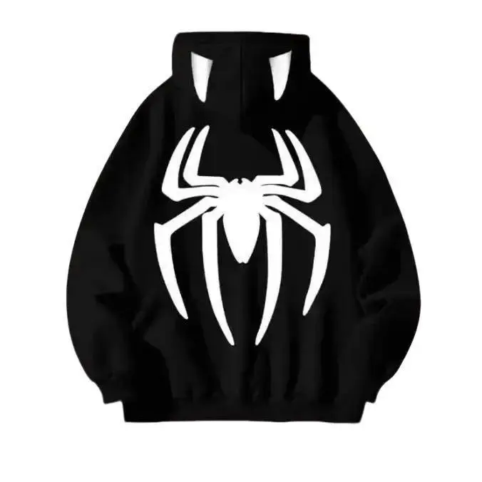 Áo Khoác Hoodie Con Nhện Spider Cực Ngầu, Có Mũ Trùm Đầu Form To, Tay Dài có thể giặt máy đậu xám Nhung Nam Dài Tay Menswear Kem Tre