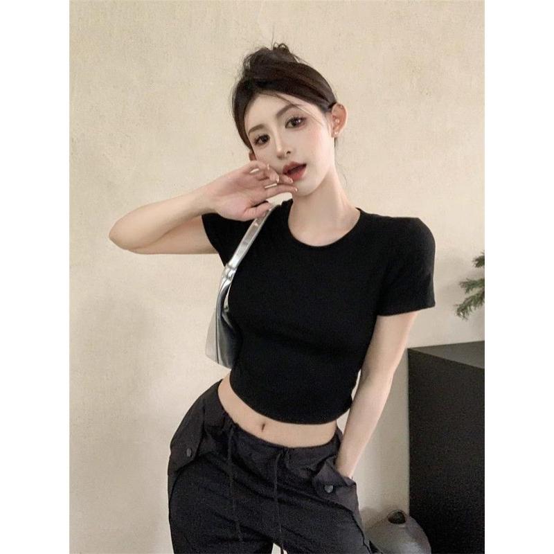 Áo Thun Ngắn Tay, Phong Cách Phương Tây Ngọt Ngào, Thiết Kế Xinh Xắn, Dành Cho Mùa Hè Của Phụ Nữ, Vai Rỗng Hình Bướm, Hở Lưng, Mỏng Vừa Vặn, Áo Ngắn 4