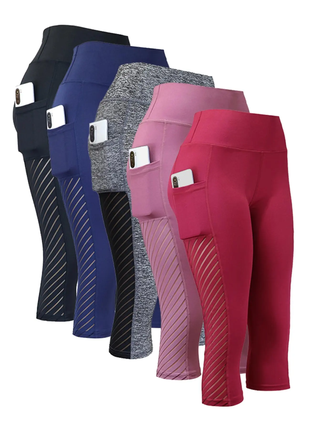 Women's Solid High Waist Pocket Sports Leggings, Sporty Comfy Breathable Skinny Pants for Yoga Gym Workout, Ladies Sportswear for All Seasons