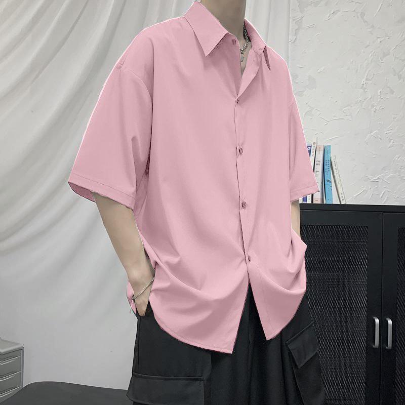  Áo Sơ Mi Nam Nữ JAMINE HOUSE Unisex Tay Ngắn Mẫu Trơn Menswear Cổ Tròn Đen HỒNG 