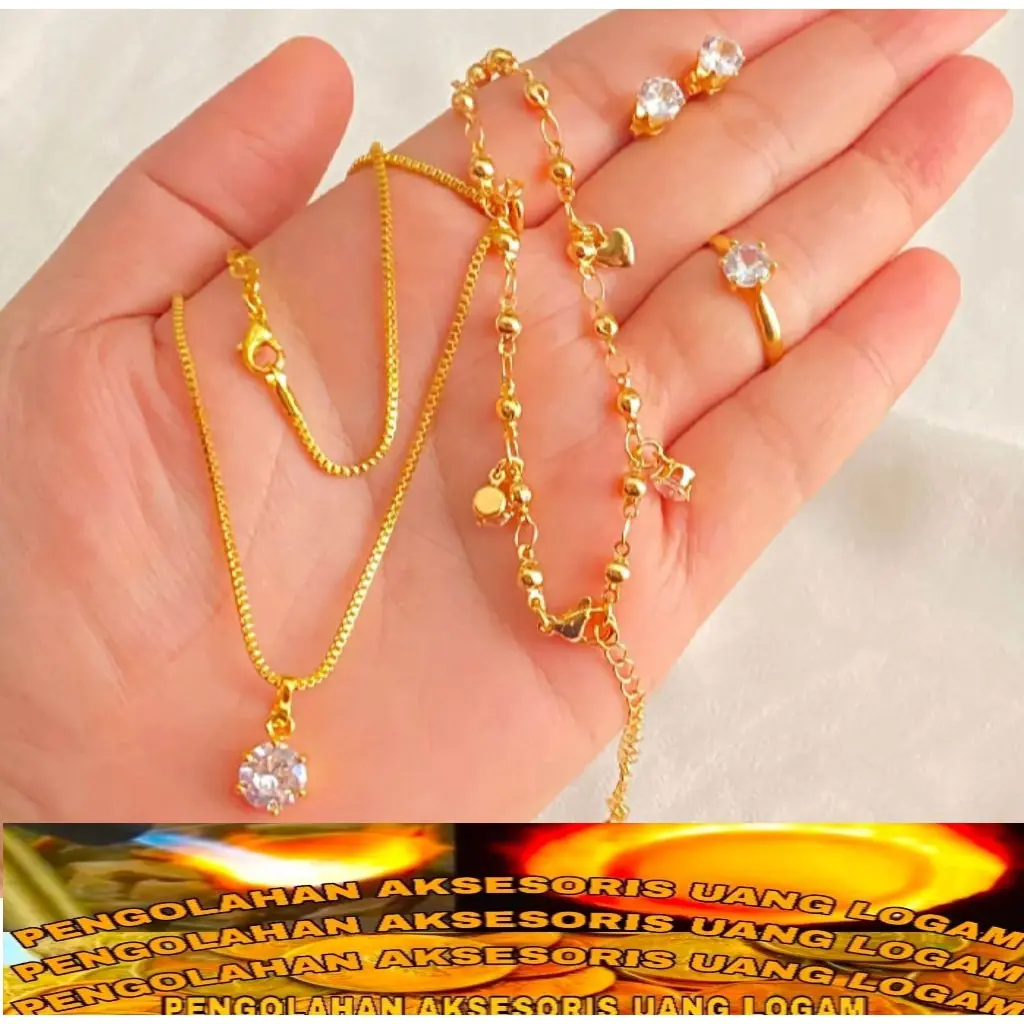 set Perhiasan Wanita Permata satu Tercantik bahan koin logam Ori Lapis Emas Anti luntur