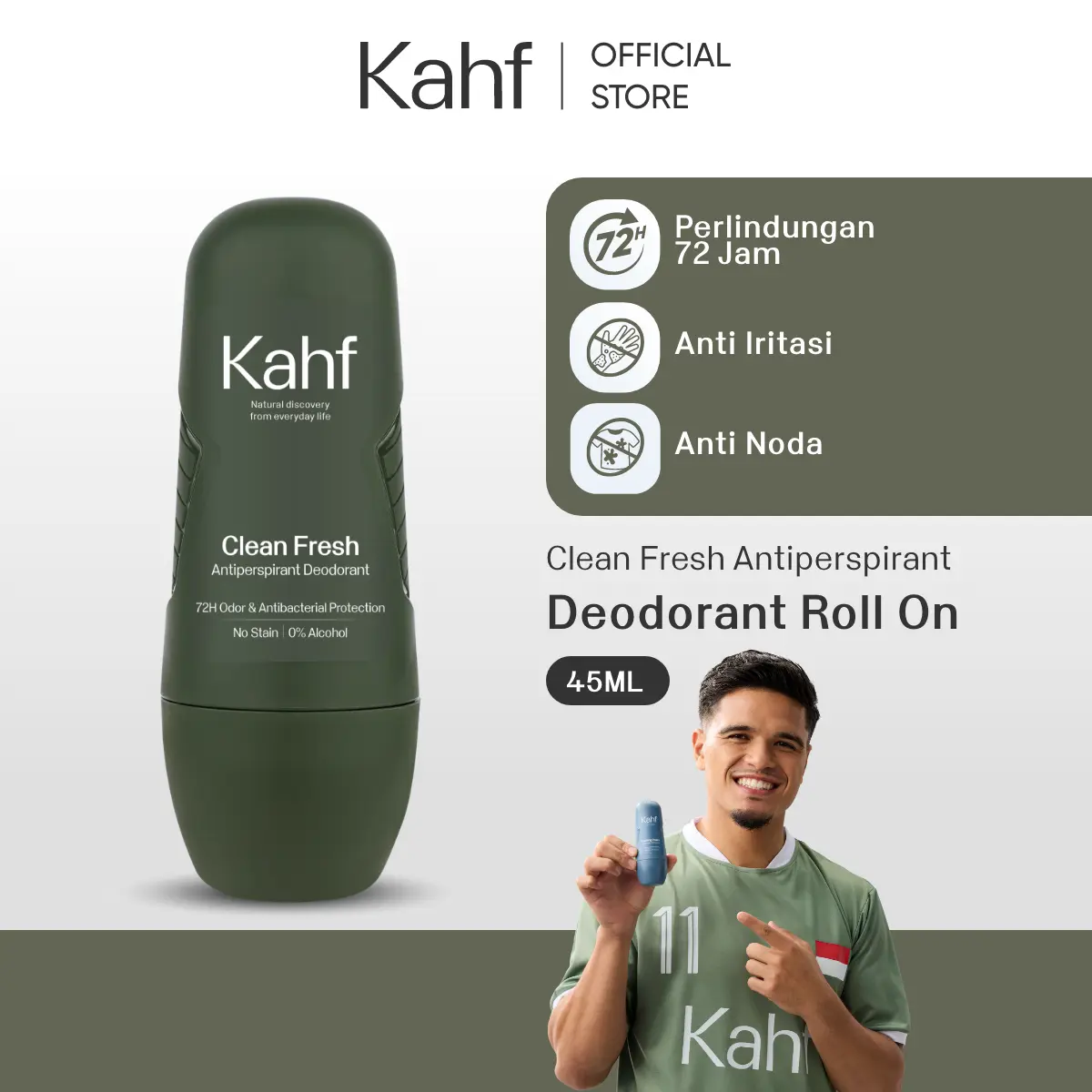 Kahf Deodorant Roll On Antiperspirant 45 ml - Deodoran Pria - Suitable for Daily Use