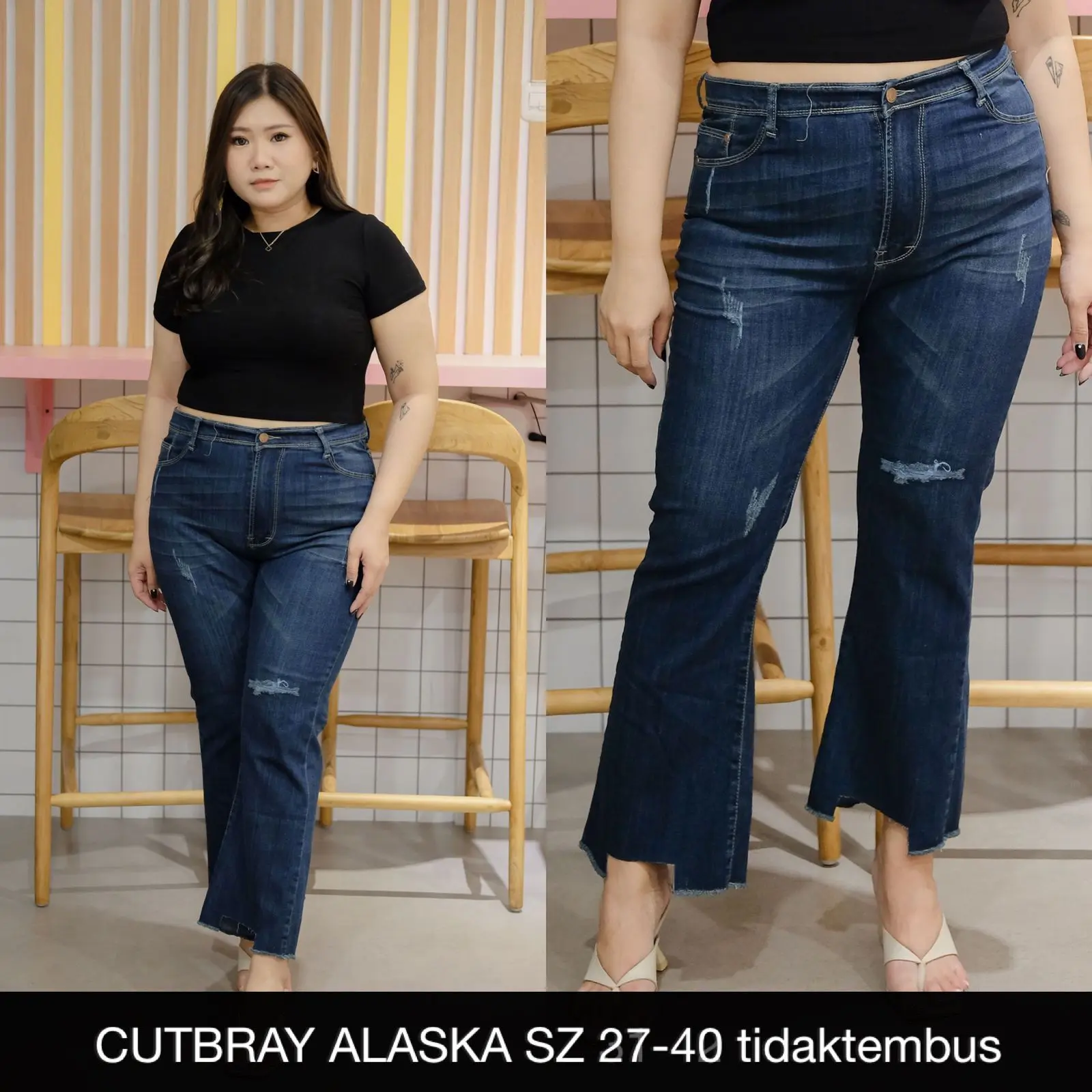 Sys Clothier Alaska Series Cutbray II Celana Jeans Panjang Wanita Ukuran Normal dan Jumbo II Highwaist - Non Stretch - Premium Quality II COD