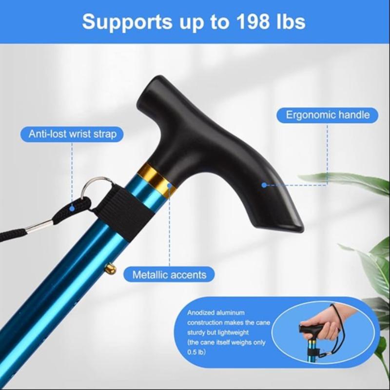 Folding Walking Stick, 1 Count 5 Level Adjustable Height Walking Cane, Lightweight Portable Non-slip Walking Cane with Wrist Strap & T Handle 2