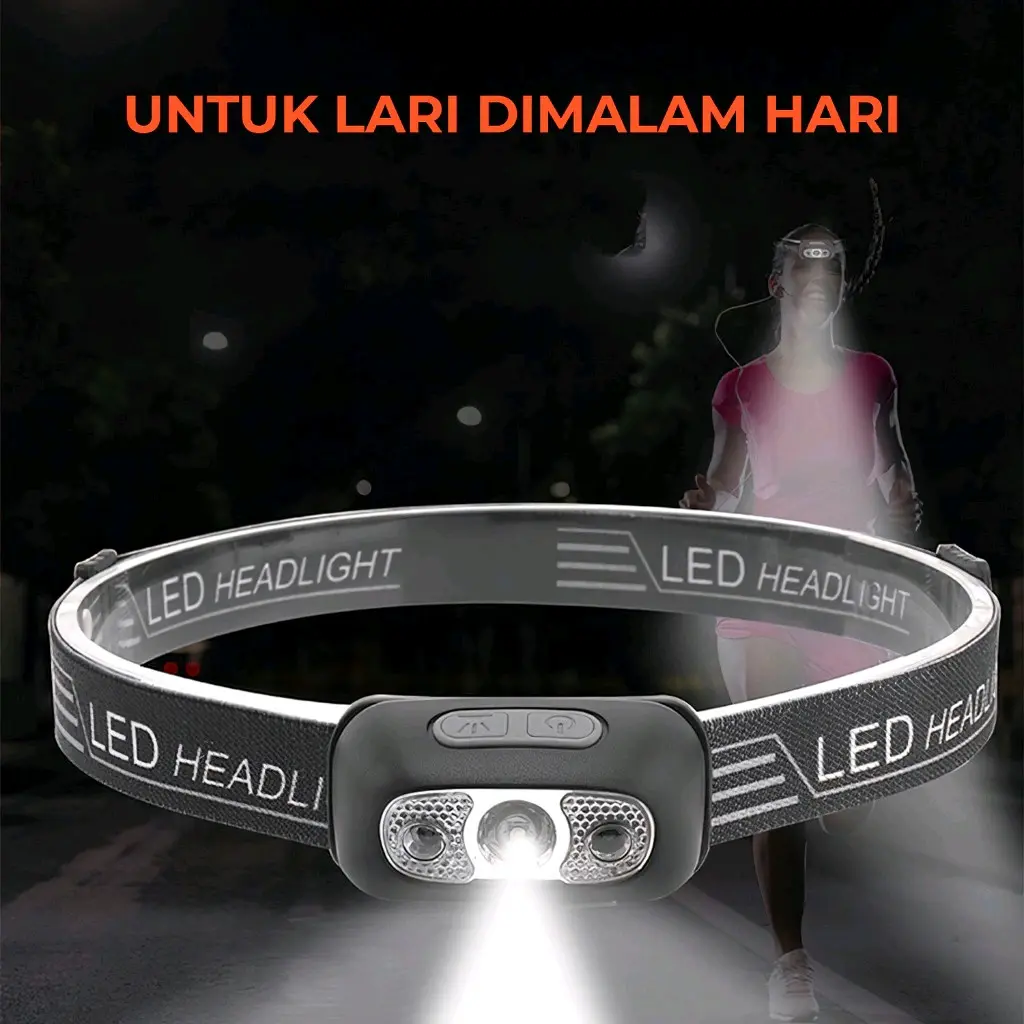 Lampu Senter Kepala Headlamp Sensor Tangan Headlights Rechargeable 3 Mode