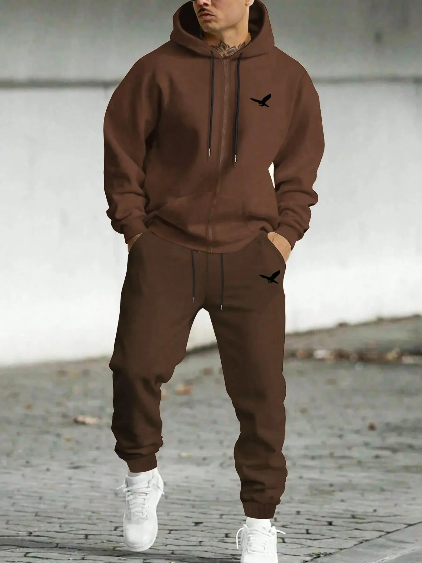 Men's  Zip Up Hoodie & Sweatpants Set, Regular Fit Casual Fashion Cozy Breathable Two Piece Outfits for Daily Outdoor Wear, Men Clothes for Spring & Fall