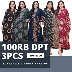 PAKET HEMAT 3PCS LONGDRESS DASTER STANDAR LENGAN PANJANG RAYON SUPER BUSUI BUMIL Batik Motif