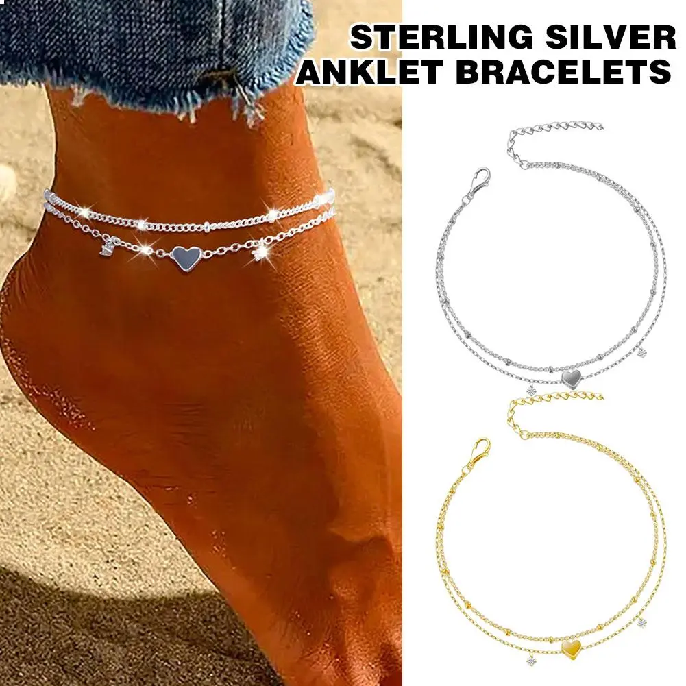 Lắc Chân Tình Yêu Zircon, Thời Trang Mới, Dành Cho Phụ Nữ, Không Thấm Nước, Dây Chuyền Xếp Lớp Đơn Giản, Thiết Kế Trái Tim, Giày Dép, U1O8
