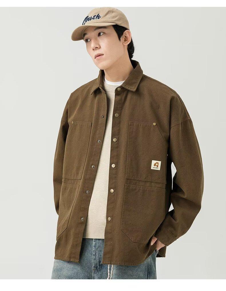 Product Introduction of Men's washed vintage long sleeve work shirt Artistic style cotton large size shirt jacket 4