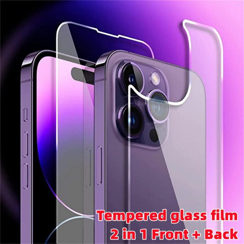 Miếng Dán Bảo Vệ Kính Cường Lực Mặt Trước Và Mặt Sau Màn Hình, 2 Trong 1, Dành Cho iPhone 15, 14, 13, 12, 11, Pro Max, Mini Plus, XS Max, XR, X, 7, 8 Plus