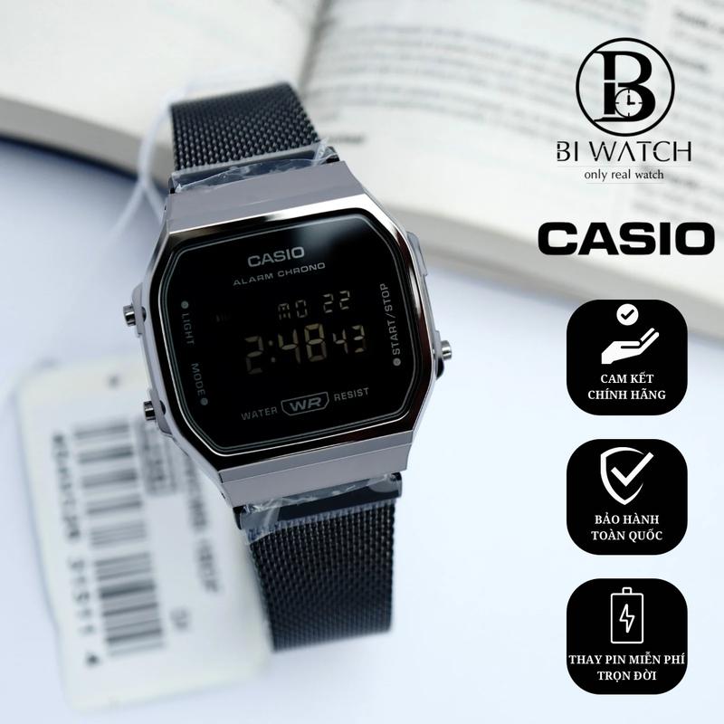 ĐỒNG HỒ UNISEX CASIO A168WEMB-1B || DÂY LƯỚI ION || CHÍNH HÃNG casio  led đồng hồ  vintage