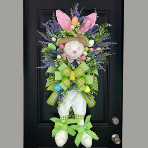 Easter Rabbit Wreath Hanging Decoration, 1 Count Cute Cartoon Rabbit Ornament, Decorative Hanging Decor for Home Party Festival