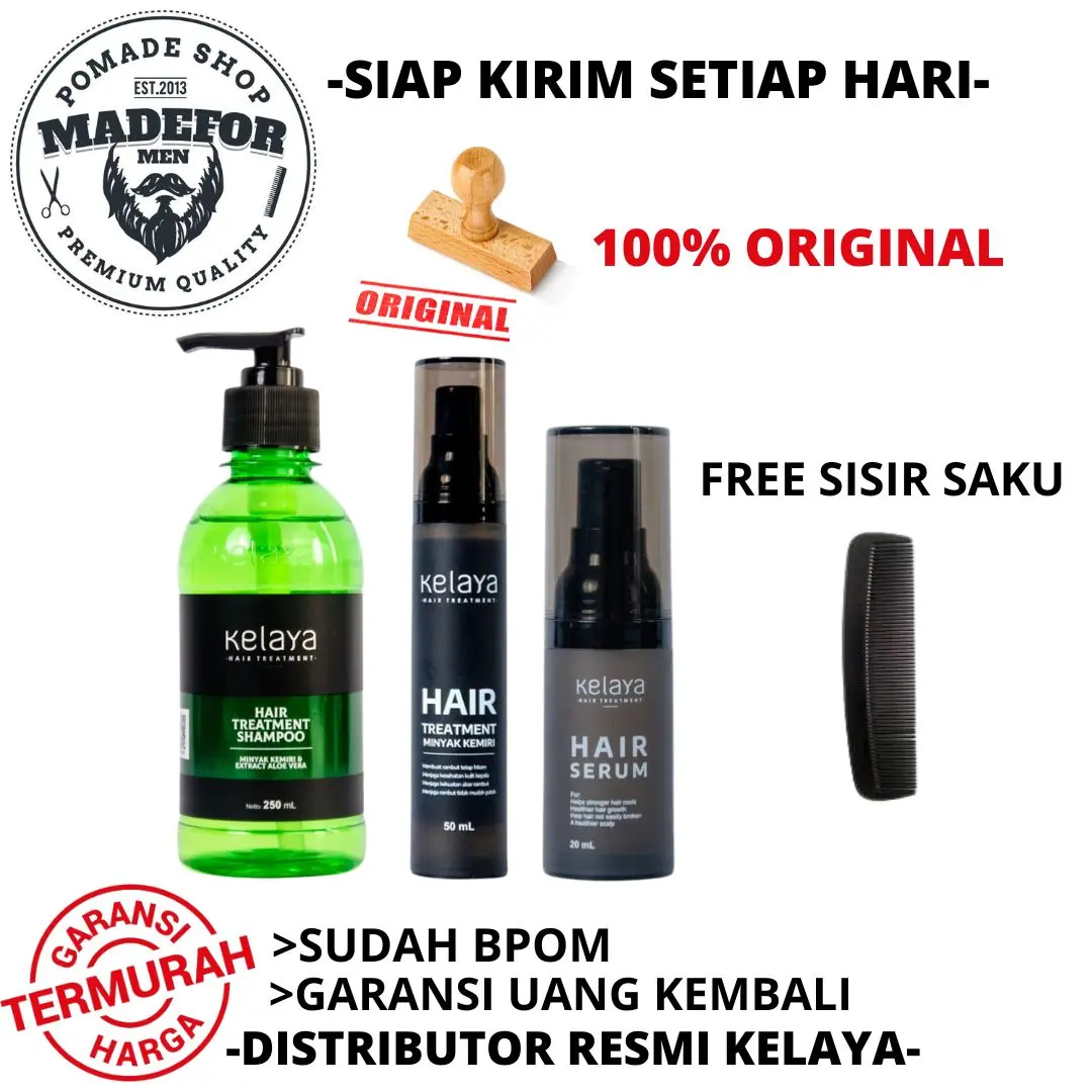 KELAYA Hair Treatment Shampoo KELAYA HAIR TREATMENT SERUM SHAMPOO MINYAK KEMIRI PAKET KOMPLIT KELAYA FREE SISIR