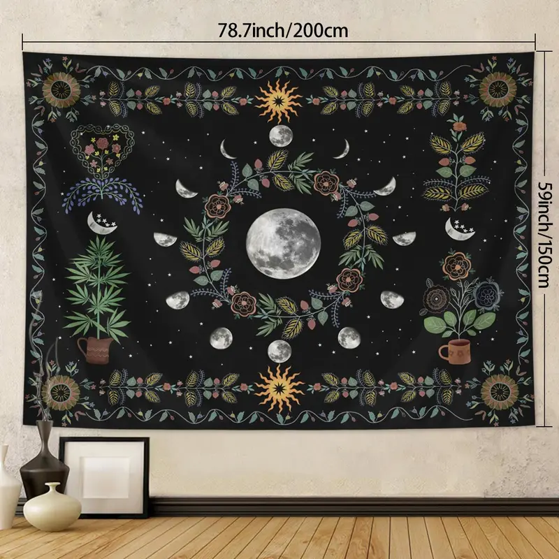 Moon & Plant Pattern Tapestry, Bohemian Style Tapestry, Wall Hanging Decor for Home Living Room Bedroom, Home Decor 1