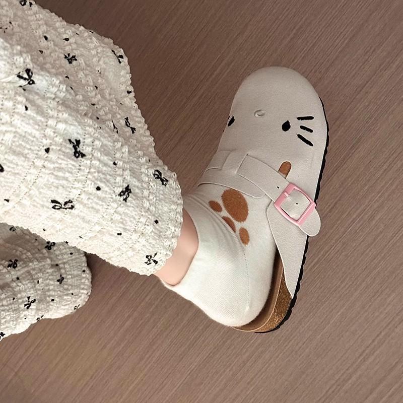  Dép sục nữ hoạ tiết con mèo quai khoá đế bệt kiểu dáng Hàn Quốc - Shoes 