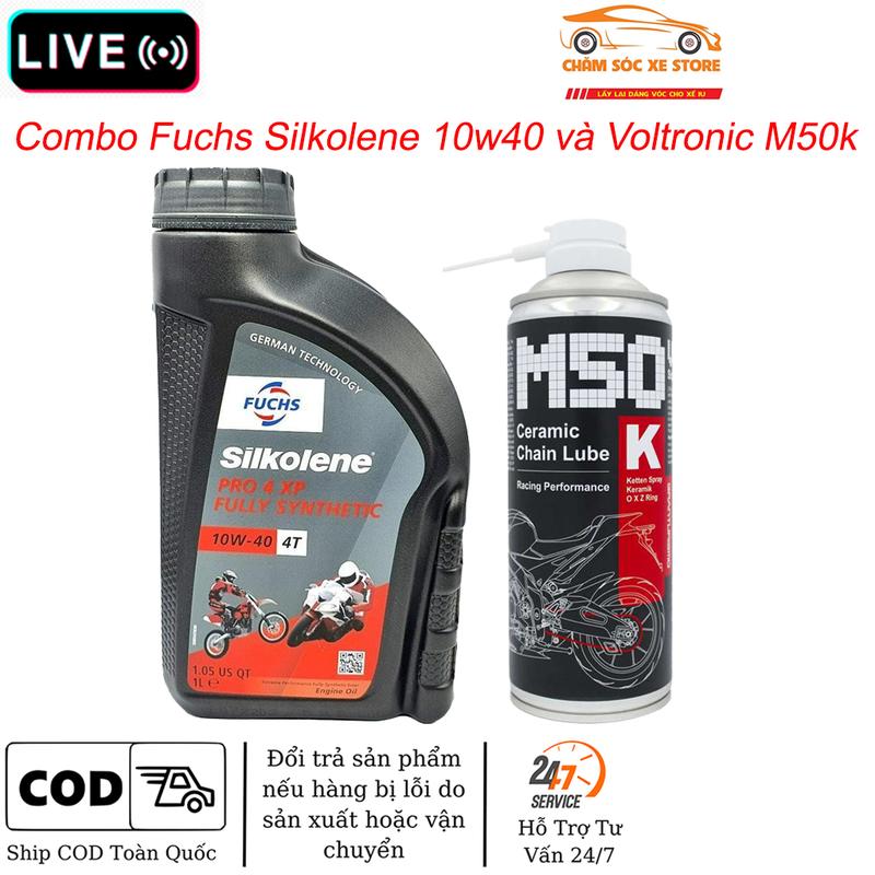   Deal Live  Combo dầu nhớt Fuchs Silkolene Pro 4 10w40 dành cho xe số và tay côn và dưỡng sên voltronic M50k 
