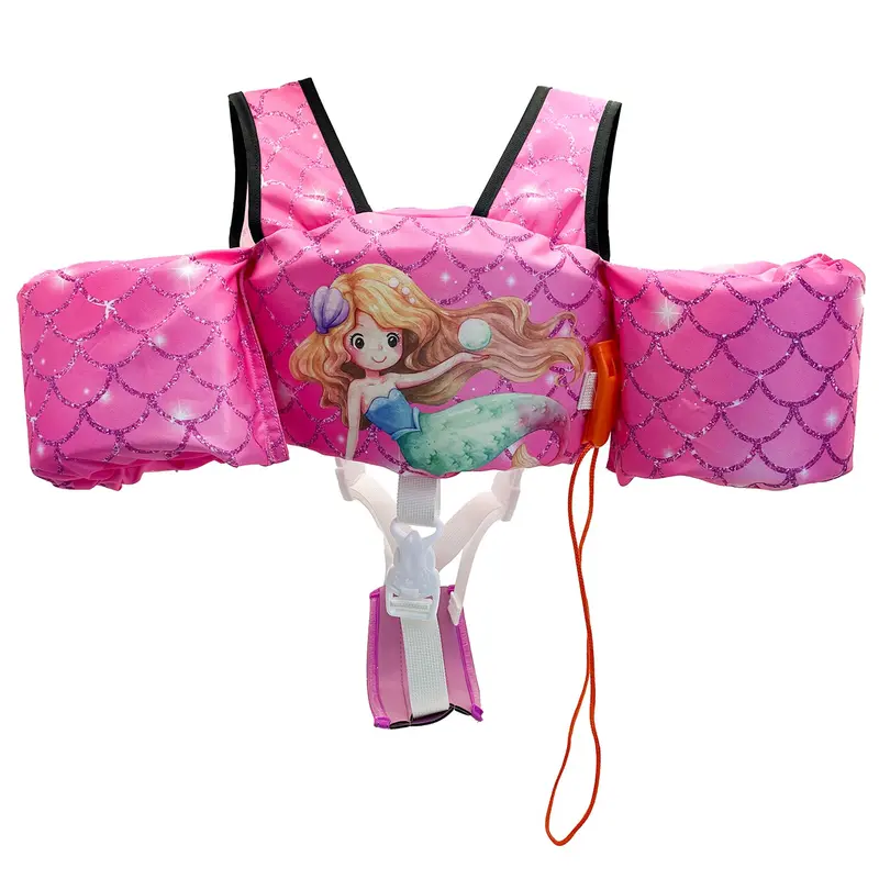 Cartoon Pattern Swim Vest, Removable Kids Swim Vest with Crotch Strap & Shoulder Harness Arm Wings, Swimming Accessories for Boys & Girls 3