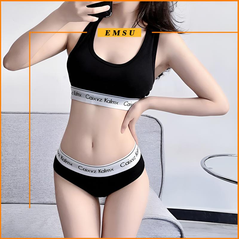 Bộ Đồ Lót Nữ Liền Mạch Bra Không Gọng Cotton Kiểu Dáng Thể Thao Cao Cấp