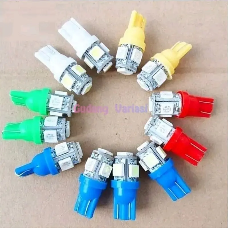 Lampu Senja Jagung T10 LED / Lampu Kota Sein LED T10 / Lampu LED T10 5 Mata Biru Blue Hijau Kuning Merah Pink 1