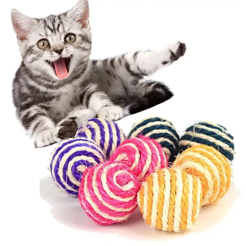 cat toy  colorful sisal ball interactive pet toy pet supplies cat training catcher cat accessories