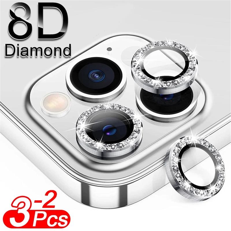  Kính bảo vệ ống kính lấp lánh kim loại vỏ bảo vệ máy ảnh cho iPhone 14 12 13 11 15 Pro Max Mini 14 Plus Phụ Kiện 