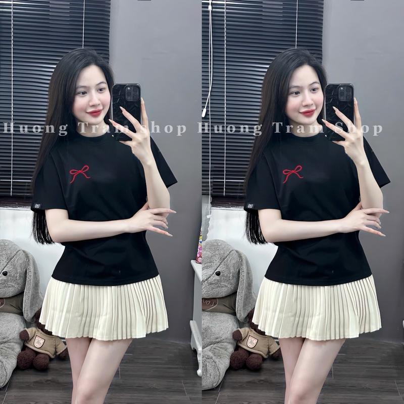 Áo Thun Babytee nữ (35-55kg) cotton 4 chiều - Nơ Đỏ Thêu , Form dáng vừa , chất cotton lạnh mềm mát , Hương Trầm Shop Top Women áo thun nữ , áo phông nữ , áo phông nữ đẹp nhất 2025 8