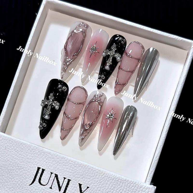 Mã 04 JUNLY Nailbox Thiết Kế Thánh Giá Bạc Đen Hồng Xắn - Bộ Kit 10 Nail Keo Mini Dán Nail Chuyên Dụng Dũa Mini Giấy Lau Cây Tăm Gỡ Nail - Nữ Sơn Gel