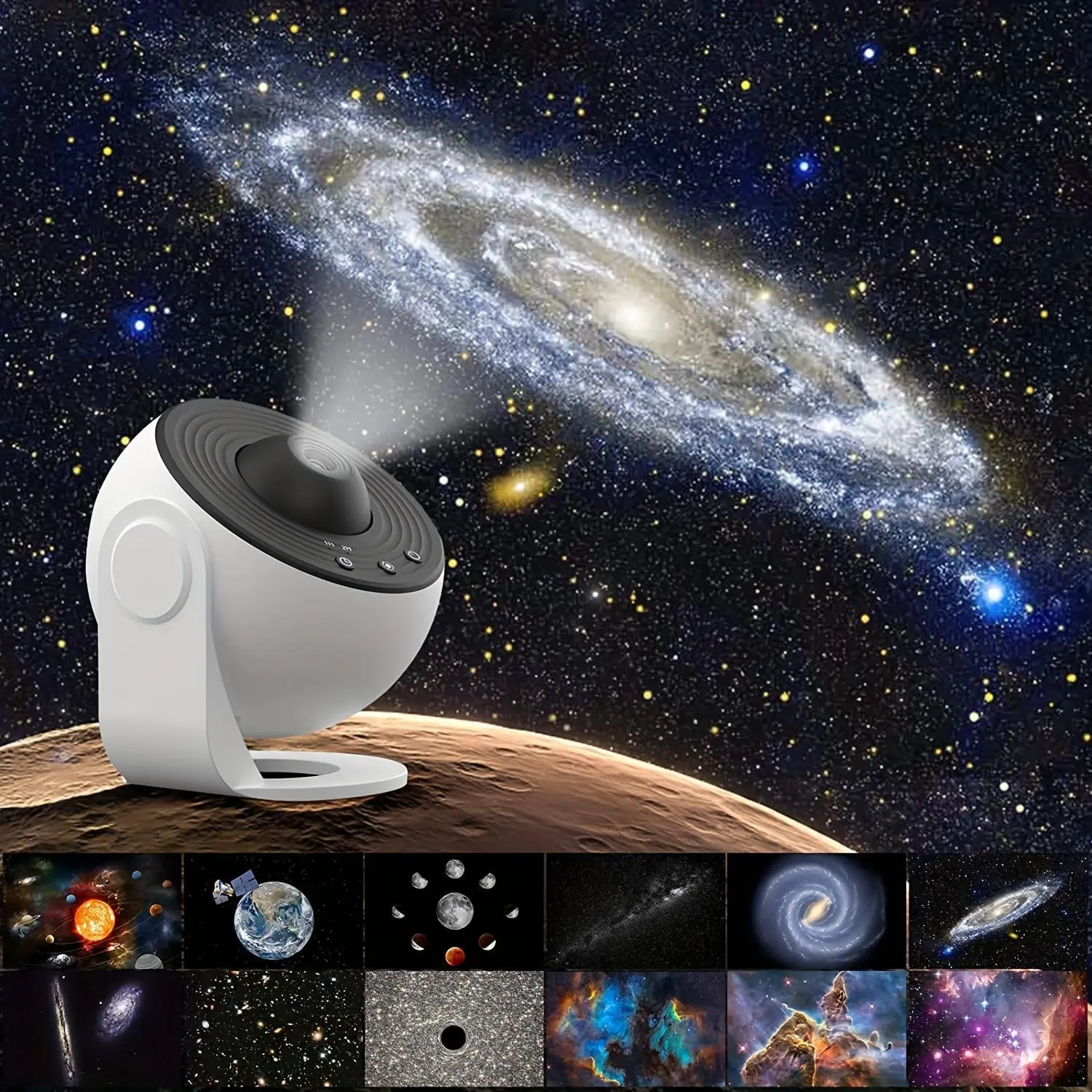 Starry Night Projector, USB Powered Galaxy Projector Light, 360 Degree Rotation Galaxy Night Light with 12 Galaxy Discs, Indoor Projector, Night Lamp