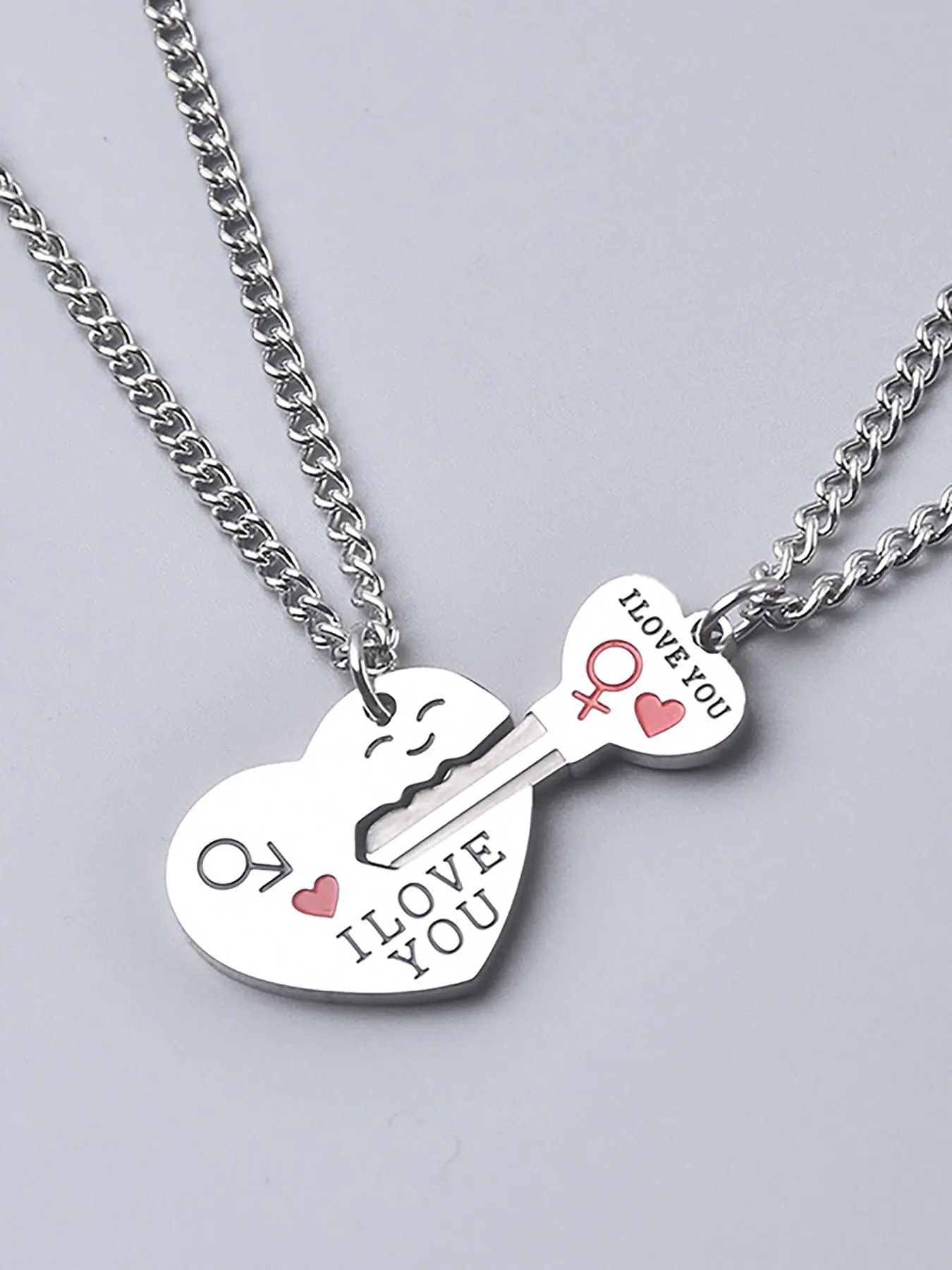 Simple Style Plain Color Necklace with Lock & Key Design, 2pcs Casual Trendy Pendant Necklace for Men & Women, Fashion Accessories As Gift, without Box