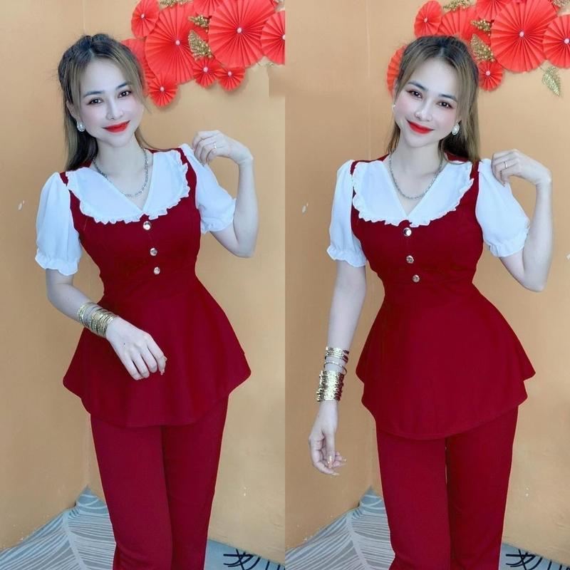 {B133}Set Đồ Bộ Nữ cổ voan bèo tùng xoè rất đẹp Chất 2Da