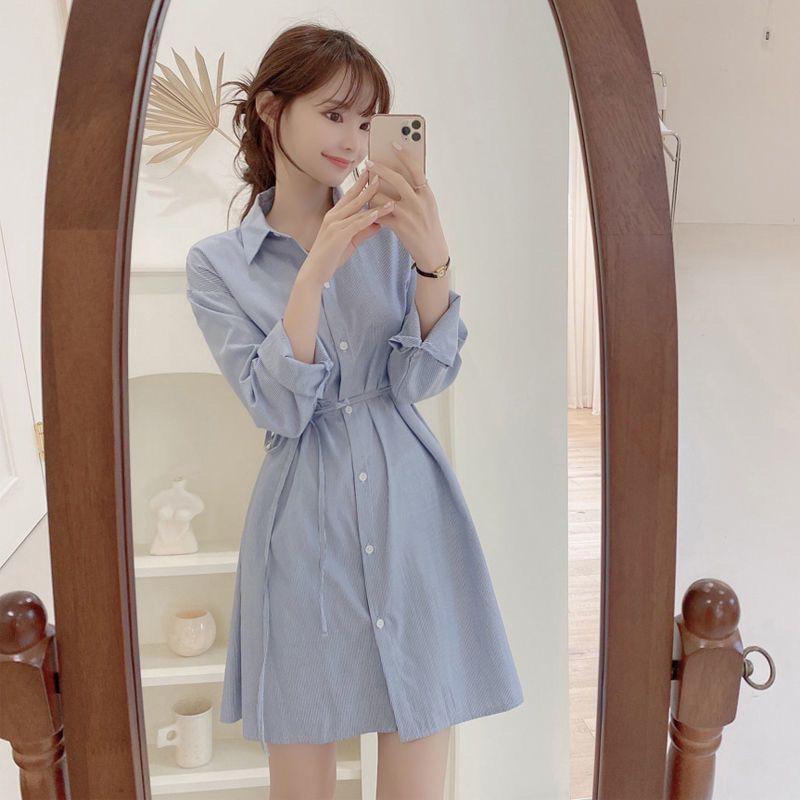 Product Introduction of Váy Sơ Mi Phong Cách Hàn Quốc, Thanh Lịch, Dành Cho Nữ, Hàng Mới Về Mùa Thu, Bó Sát Eo, Thiết Kế Độc Đáo, Có Dây Buộc, Thiết Kế Sọc, 2024 6